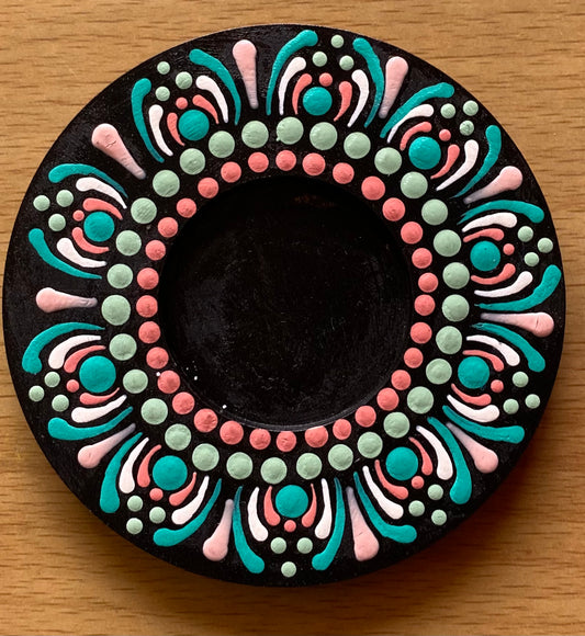 Peacock Green Dot Energy Tea Light Candle holder